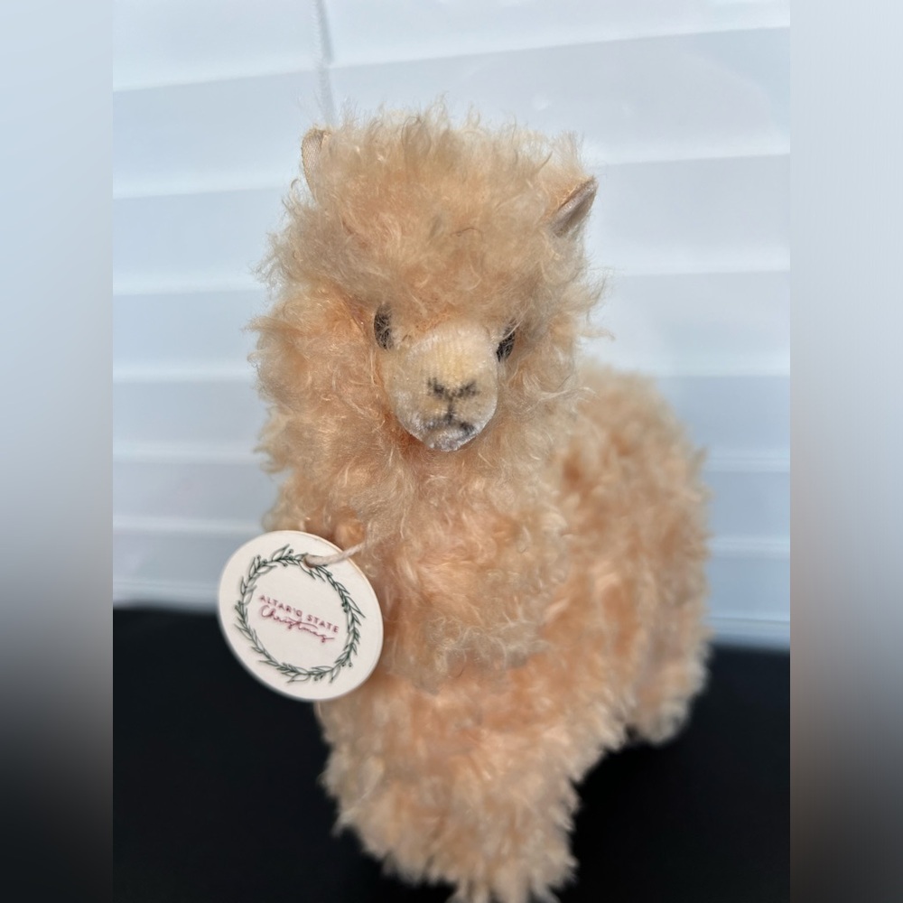 Altar’d State Christmas Alpaca Plush Toy – 9” Tan Curly Fur – With Tag
